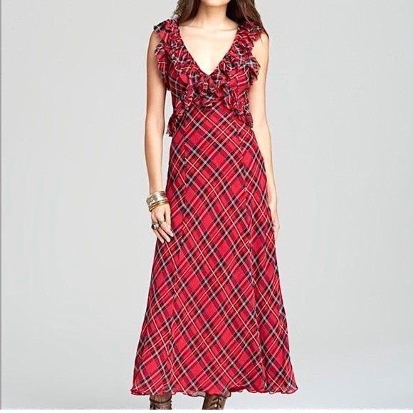 Free People Dresses & Skirts - Free People Venetia Tartan Ruffle Maxi Dress Size 8